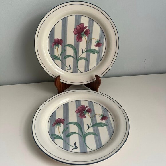 Lenox Poppies on blue Botanical Set of 2 10 3/4” Dinner Plates - Picture 1 of 8